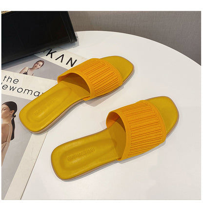 Simple Open Toe Flat Slippers