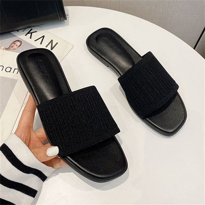 Simple Open Toe Flat Slippers