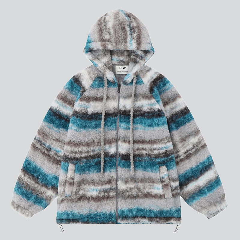 Lazy Fluffy Coats with Contrast Color Stripe