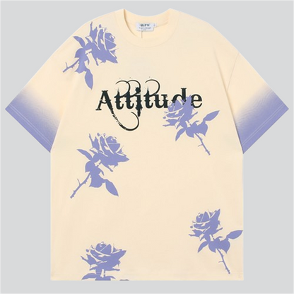 Floral Print Gradient Color Tees