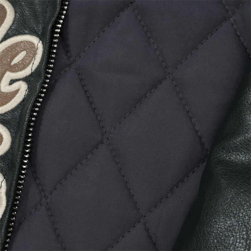 "Understanding" Embroidered Faux Leather Coat