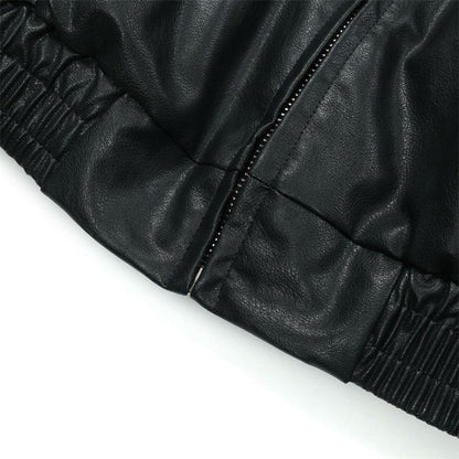 "Understanding" Embroidered Faux Leather Coat