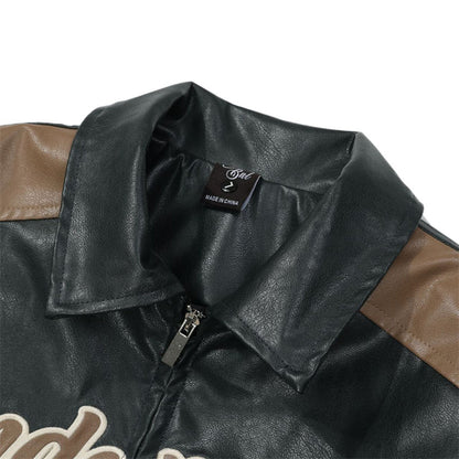 "Understanding" Embroidered Faux Leather Coat