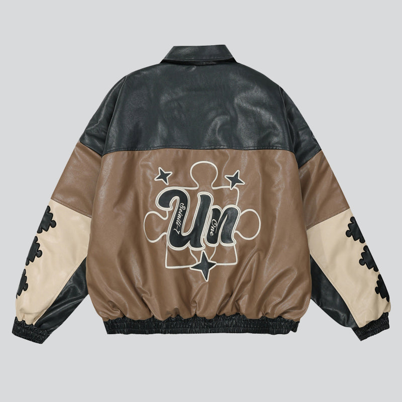 "Understanding" Embroidered Faux Leather Coat