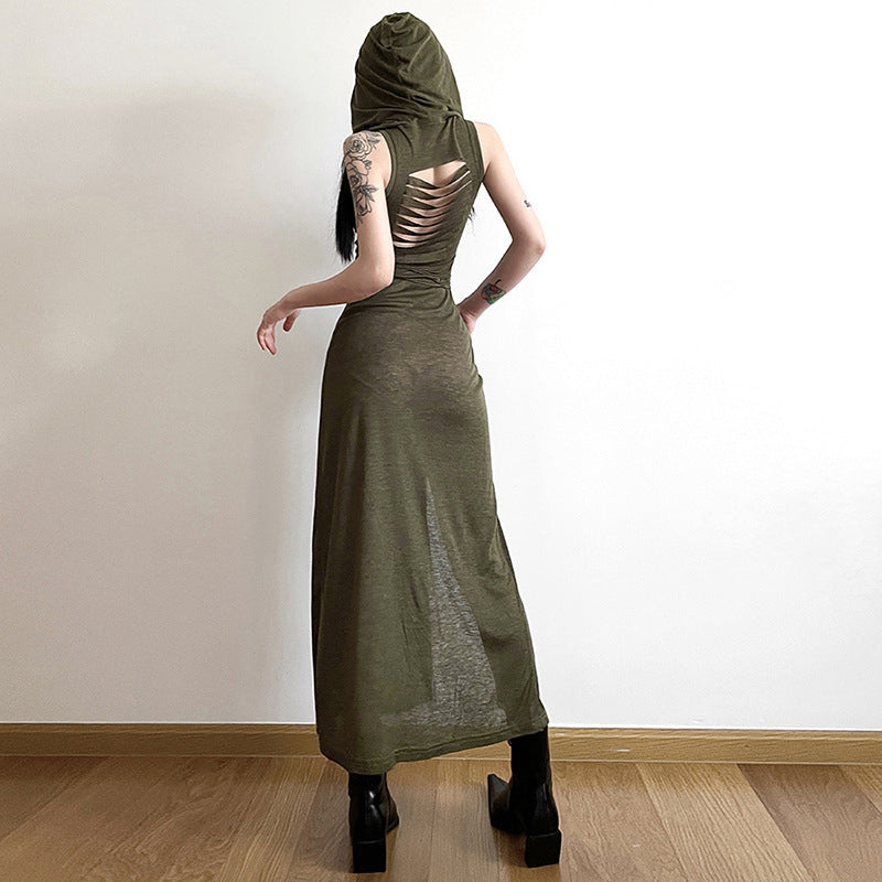 Sleeveless Hooded Sexy Split Cutout Dress