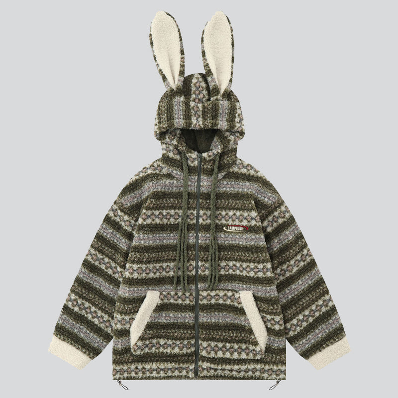 Sweet Fluffy Rabbit Ears Coat