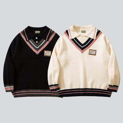 Fake Two-piece Polo Collar Sweater