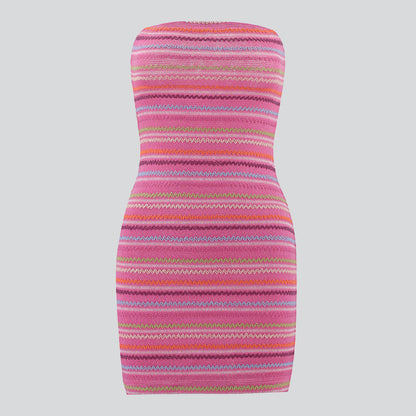 Short Striped Knit Tube Dress